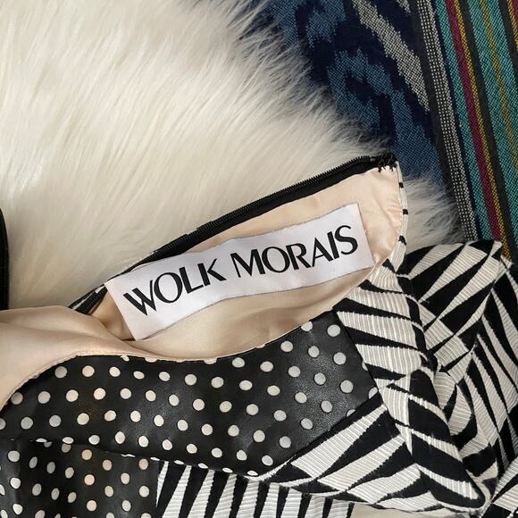 WOLK MORAIS Black White Patterned Long Sleeve Mini Dress Textured - Picture 7 of 9